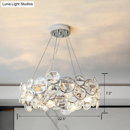 Modern Beveled K9 Crystal Circle Chandelier - 8 Bulb Clear Ceiling Pendant