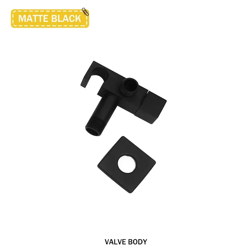 Matte black valve body with square mounting plate for modern bidet faucet set with coiled hose bathroom use