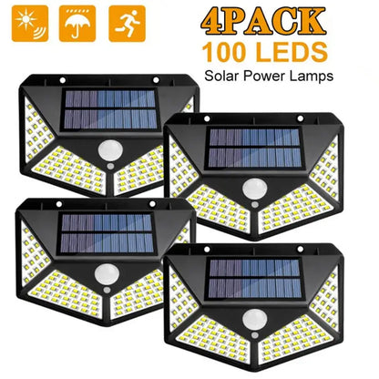 Modern black led solar wall lights with 100 leds each rectangular design and built-in motion sensors for security