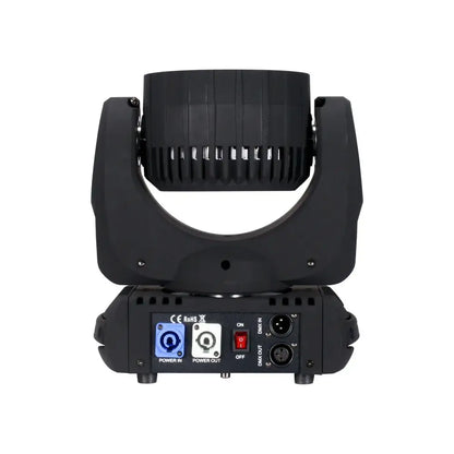 Black professional stage light with ribbed housing and multiple i/o ports for decorbites 12x12w rgbw wash use