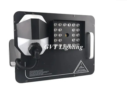 Modern black 1500w rgb led fog machine with a grid of led lights on the front panel for party room special effects