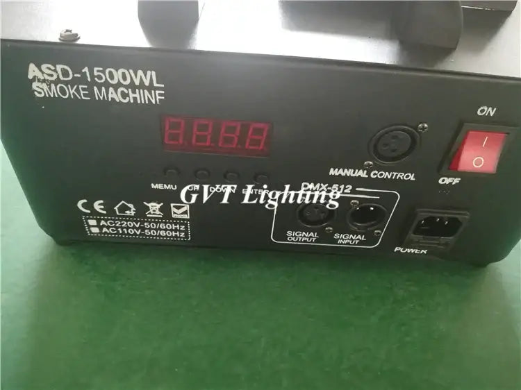 Black asd-1500wl 1500w rgb led fog machine with red led display and control buttons for party room effects