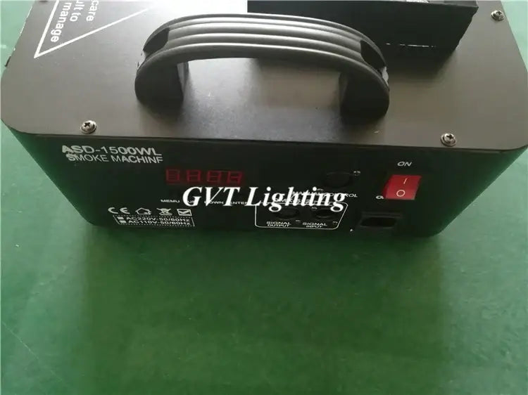 Black asd-1500wl 1500w rgb led fog machine with handle red power switch and digital display for party room effects