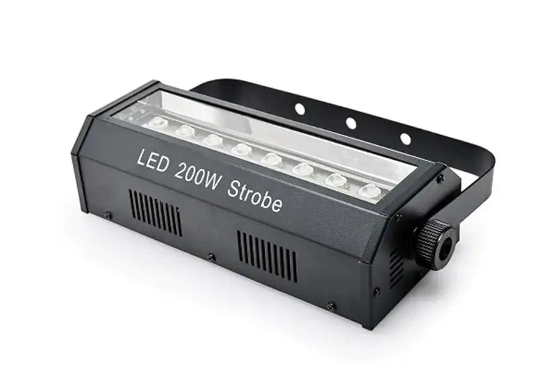 Modern black 200w led strobe light with rectangular housing and multiple circular leds for stage lighting use