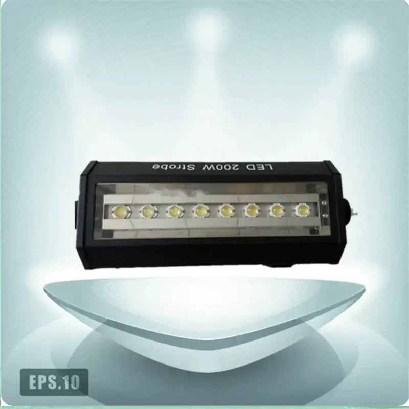 Modern black 200w led strobe light with six bright yellow leds in sleek casing ideal for stage light use