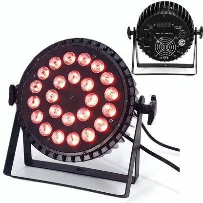 Modern black 24x18w led par light with 24 red illuminated bulbs featuring rgbwa uv 6in1 for stage wash lighting