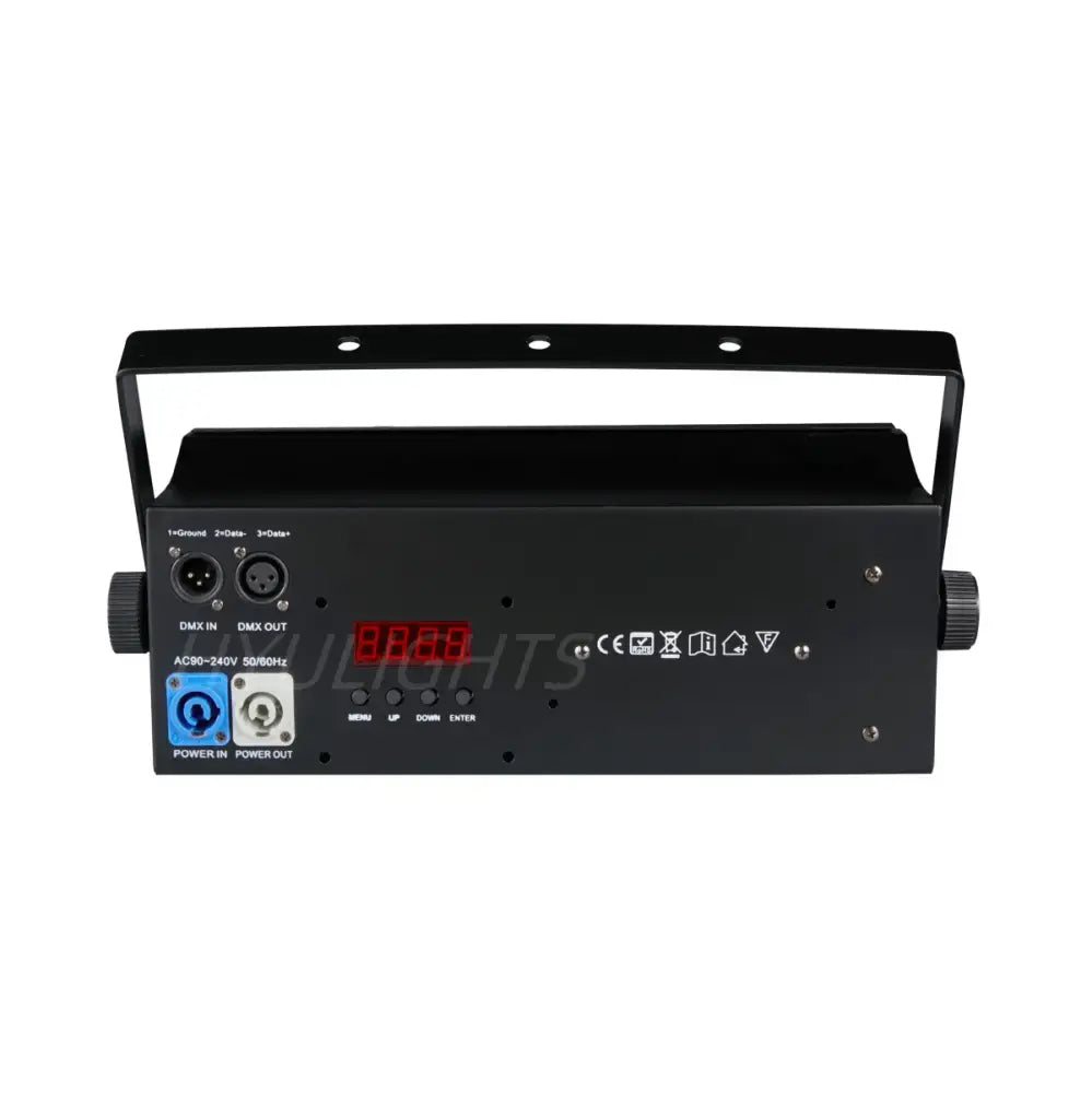 Black rectangular 2eyes cob led audience light with handle control ports and red digital display for living room disco strobe