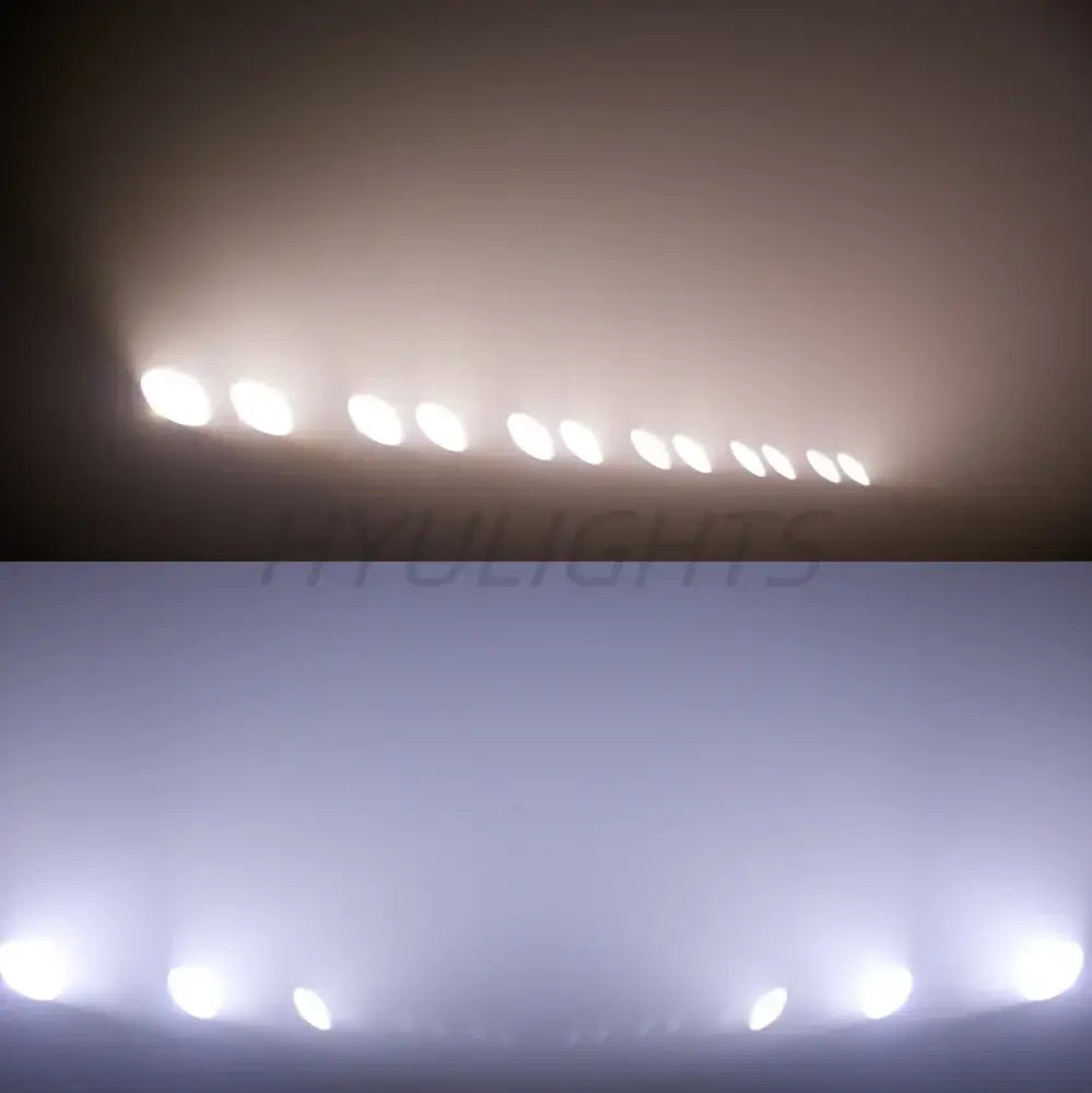 A row of bright white modern black 2eyes cob led audience lights mounted on ceiling emitting focused beams