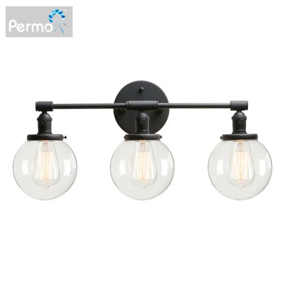 Modern black 3-light glass globe wall sconce bathroom vanity fixture with exposed filament bulbs for wall sconce bathroom use
