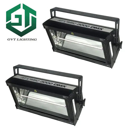 Modern black 3000w dmx strobe light with rectangular housing and clear front panel for club stage lighting