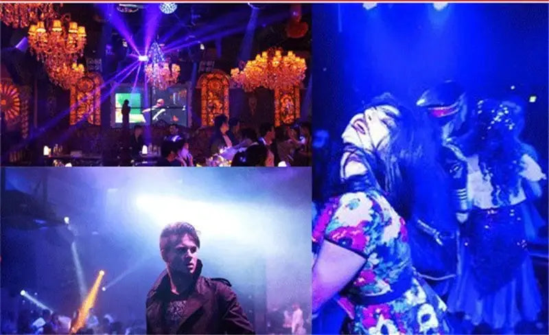 A woman dances under blue stage lights from a modern black 3000w dmx strobe light for club lighting