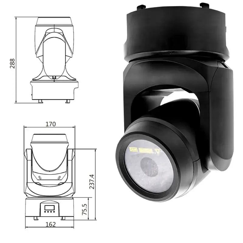 Modern black 300mw rgb moving head laser light with sleek angular design and circular lens for club animation use