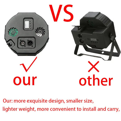 Black octagonal led rgbw stage par light with cooling fans and input ports for superior design and portability
