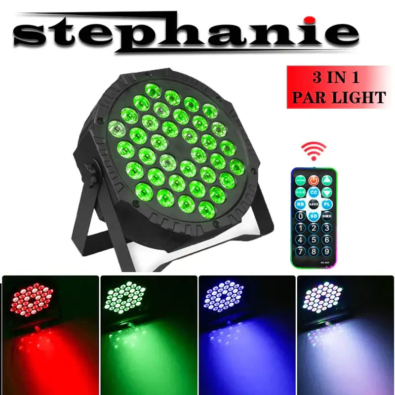 Black stephanie 3-in-1 par light with 28 green led bulbs and remote for modern led rgbw stage par use
