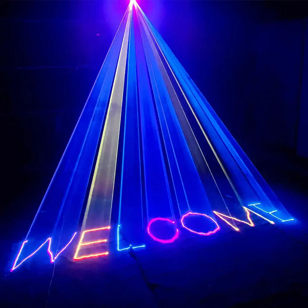 Modern black 3d laser lights rgb colorful projecting vibrant welcome sign in living room disco beam setting