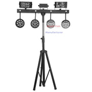 Modern black metal led light stand with four circular leds and two rectangular spotlights for party lighting