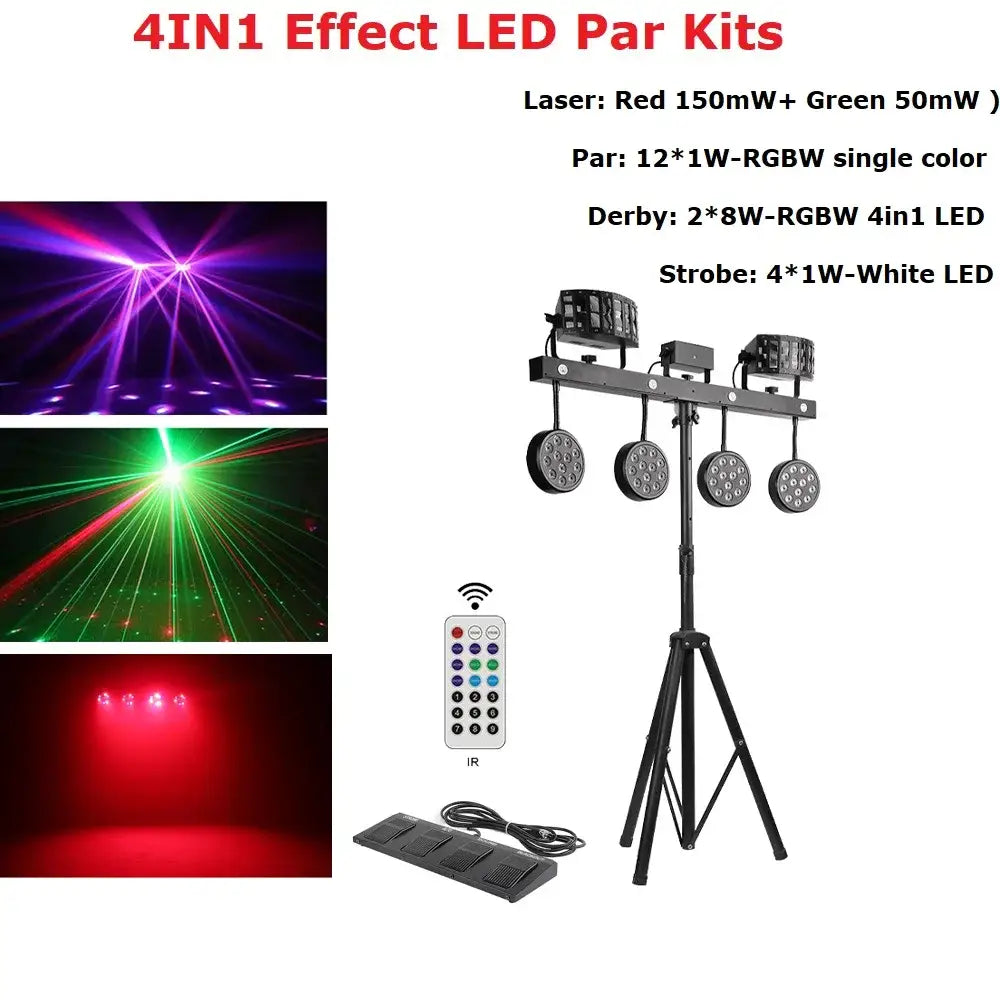 Modern black 4-in-1 led light stand with laser par derby and strobe fixtures for disco party lighting