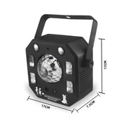 Modern black 4-in-1 stage light with crystal ball, strobe uv blacklight, and integrated handle for stage lighting