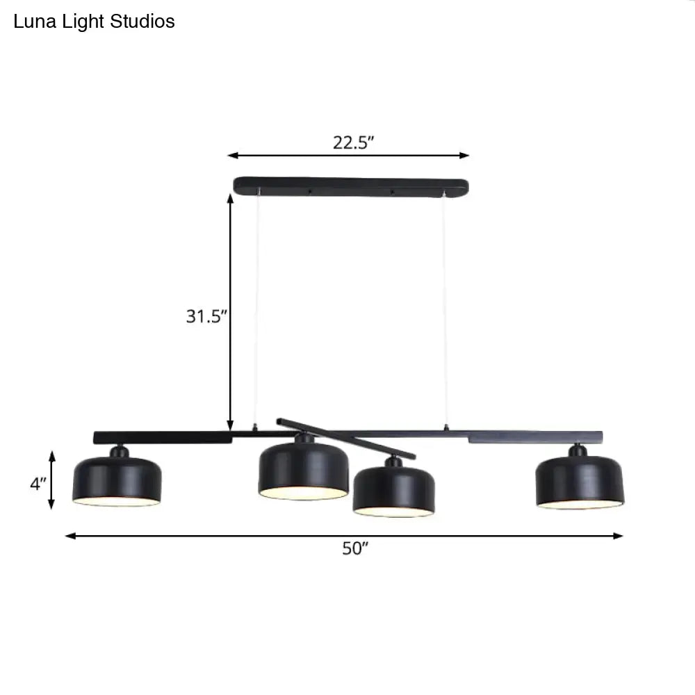 DecorBites™ rotatable chandelier with modern drum shade 4 lights metallic hanging fixture in black matte finish