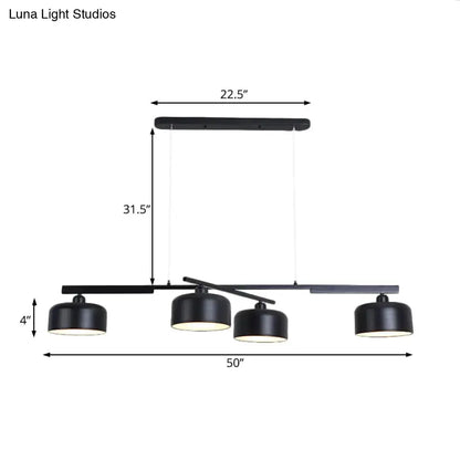 DecorBites™ rotatable chandelier with modern drum shade 4 lights metallic hanging fixture in black matte finish