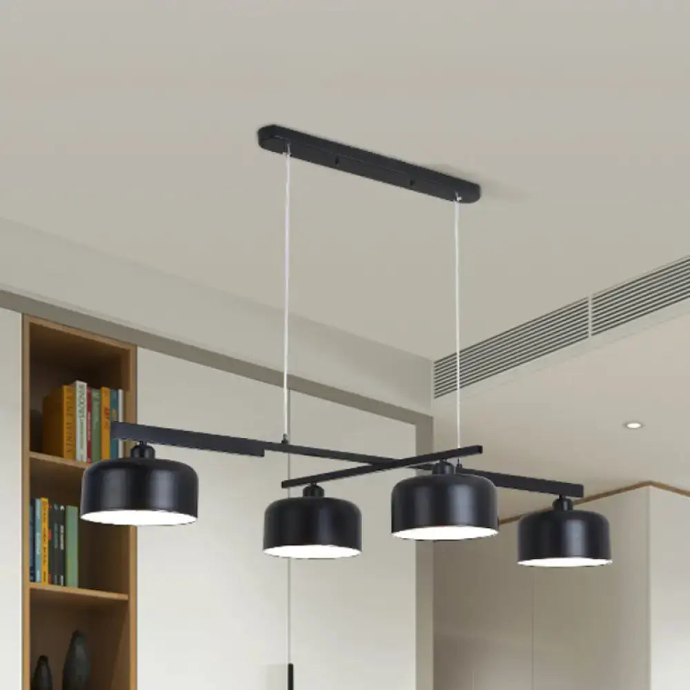 Decorbites™ rotatable chandelier with modern drum shade 4 lights metallic hanging light in black matte finish