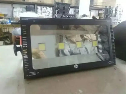 Modern black 400w high power led strobe light with four yellow square leds and radioactive symbol for stage decor