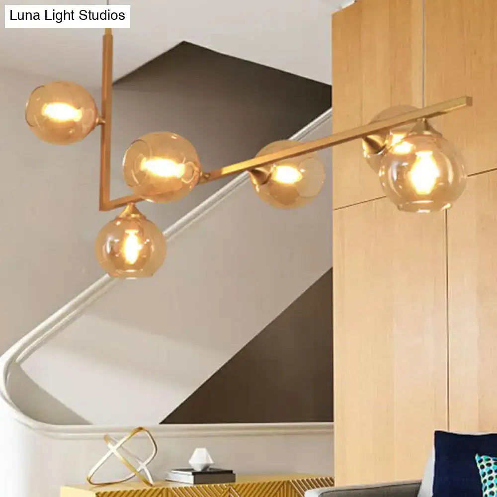 Gold-toned decorbites dome glass ceiling light with five amber glass globes for dining table 220v-240v led incandescent fluorescent