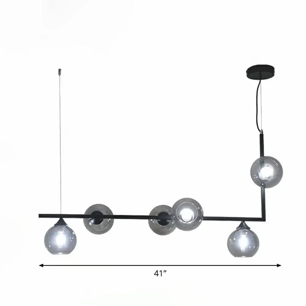 Modern black metal chandelier decorbites dome glass ceiling light with five frosted globes compatible with led incandescent fluorescent 220v-240v 110v-120v