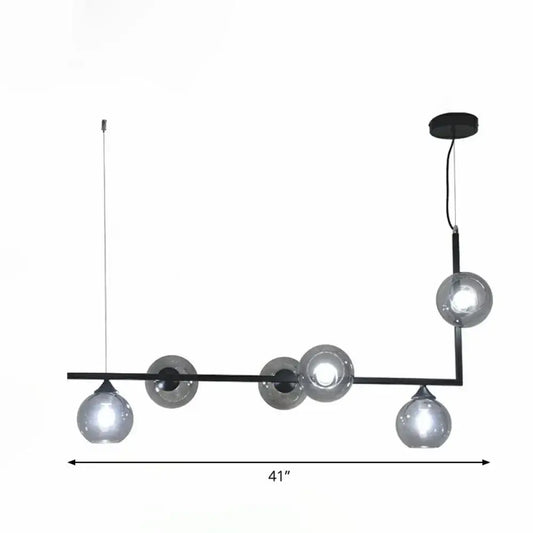 Modern black metal chandelier decorbites dome glass ceiling light with five frosted globes compatible with led incandescent fluorescent 220v-240v 110v-120v