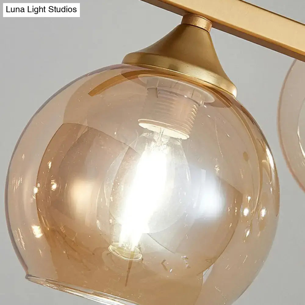 DecorBites™ dome glass ceiling light with warm amber glass globe and brass fixture compatible with 220v-240v and led bulbs