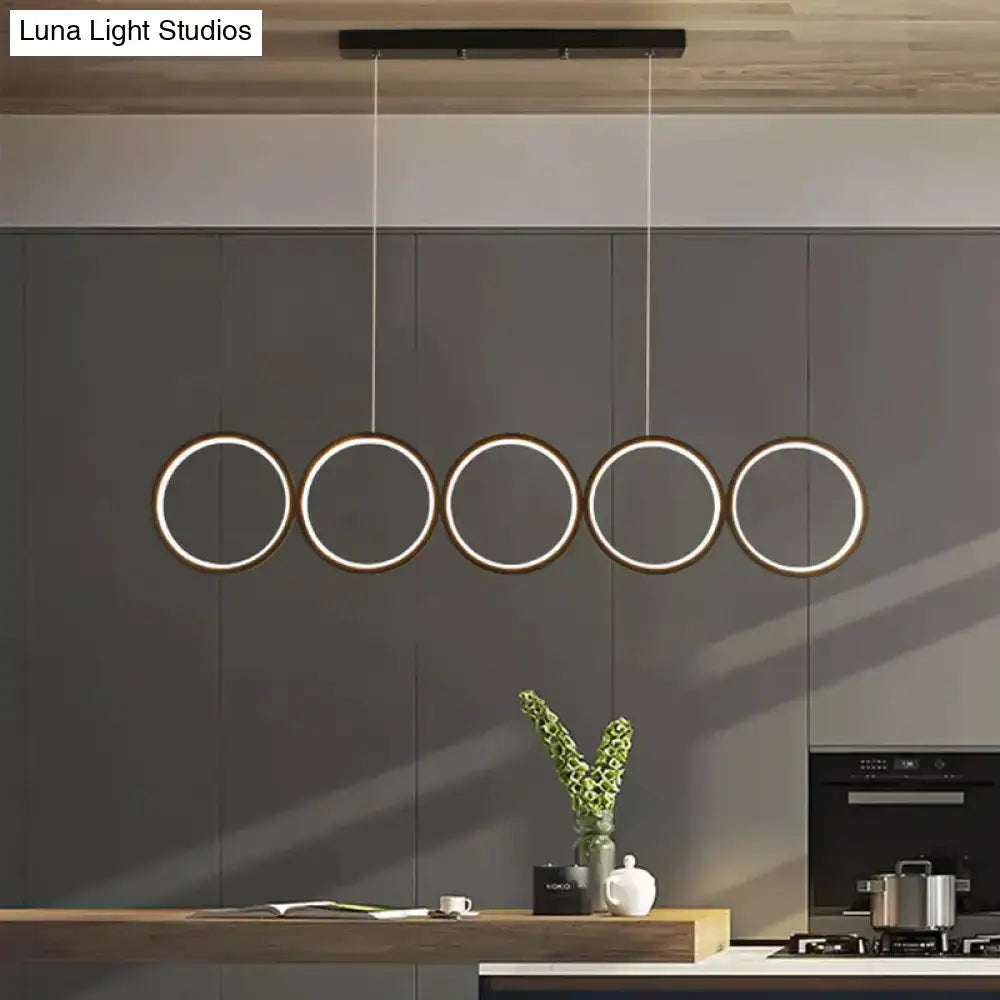 Decorbites™ led ceiling 5-ring black hanging island pendant light with warm white led illumination and metal frame