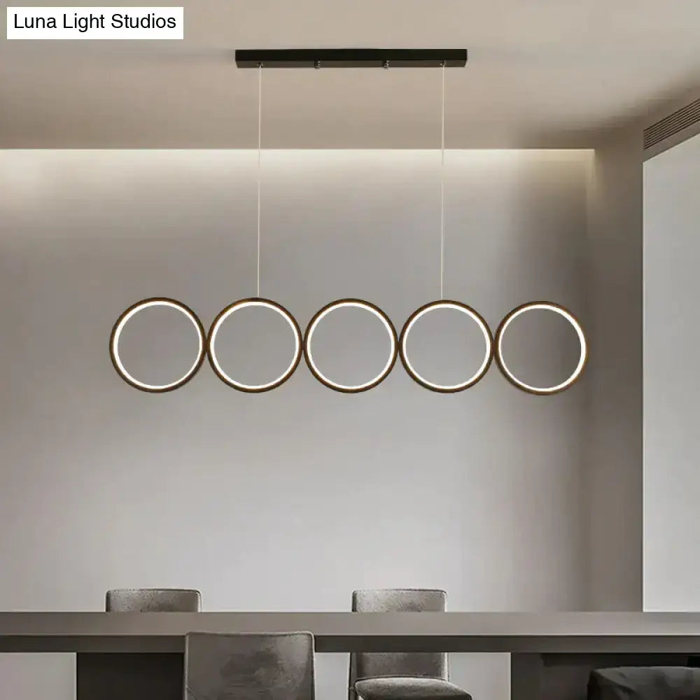 Decorbites™ led ceiling 5-ring black hanging island light pendant made of sleek metal with warm led illumination