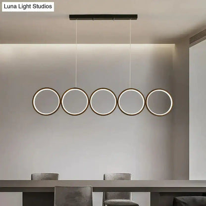 Decorbites™ led ceiling 5-ring black hanging island light pendant made of sleek metal with warm led illumination