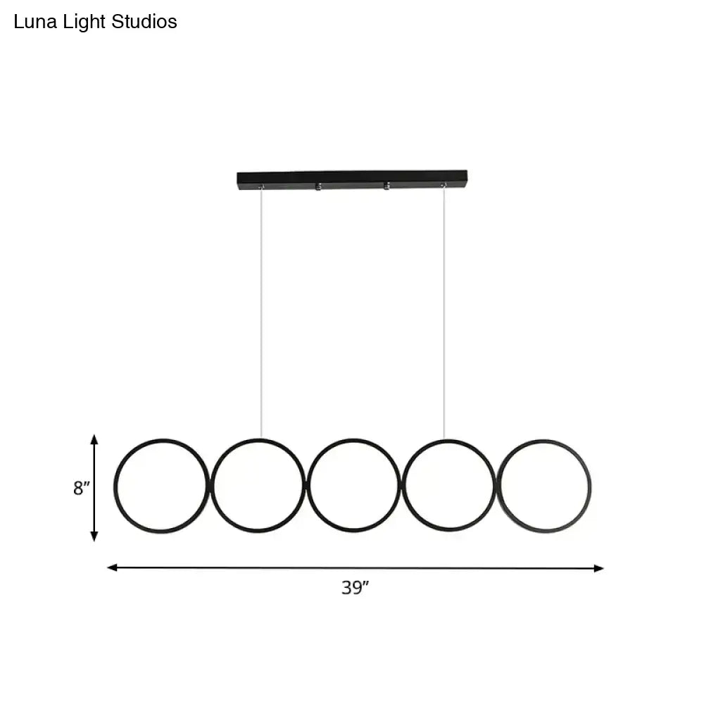 Decorbites™ led ceiling 5-ring black metal pendant light with warm white rings for hanging island illumination