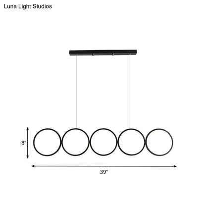 Decorbites™ led ceiling 5-ring black metal pendant light with warm white rings for hanging island illumination