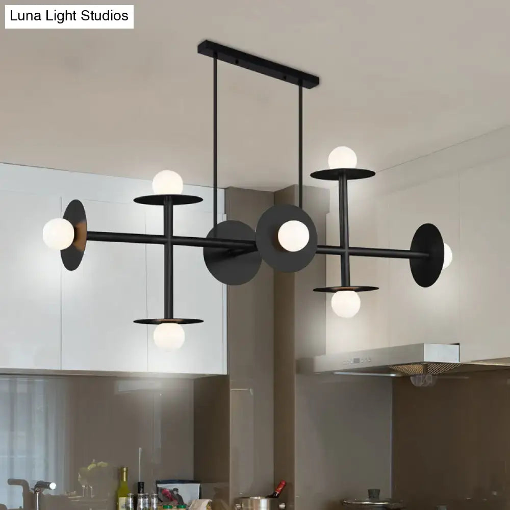 DecorBites modern black ceiling light fixture with 8 frosted glass bulbs and circular metal accents for kitchen use