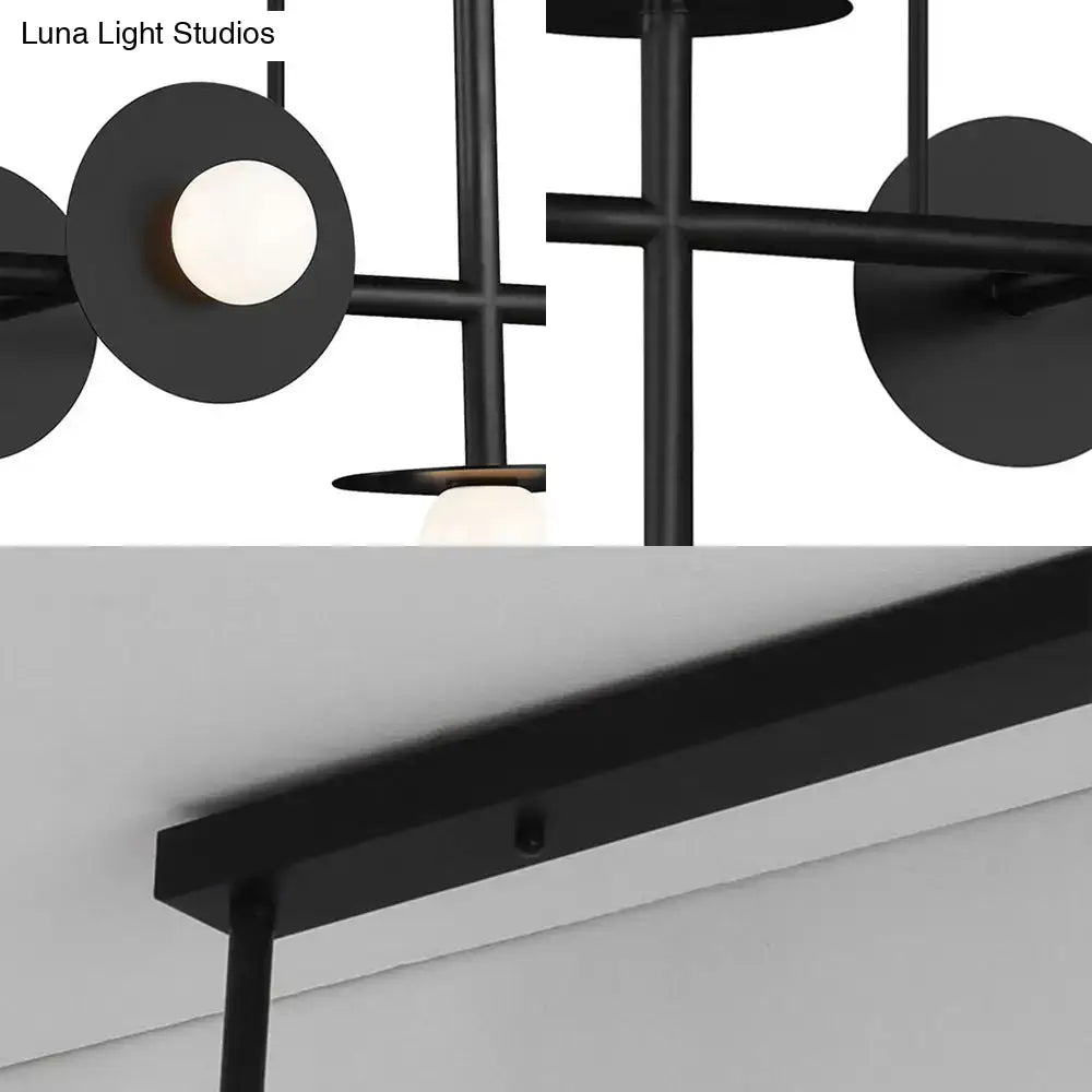 DecorBites modern 8-head black ceiling light fixture with matte metal arms and frosted glass globes for kitchen island