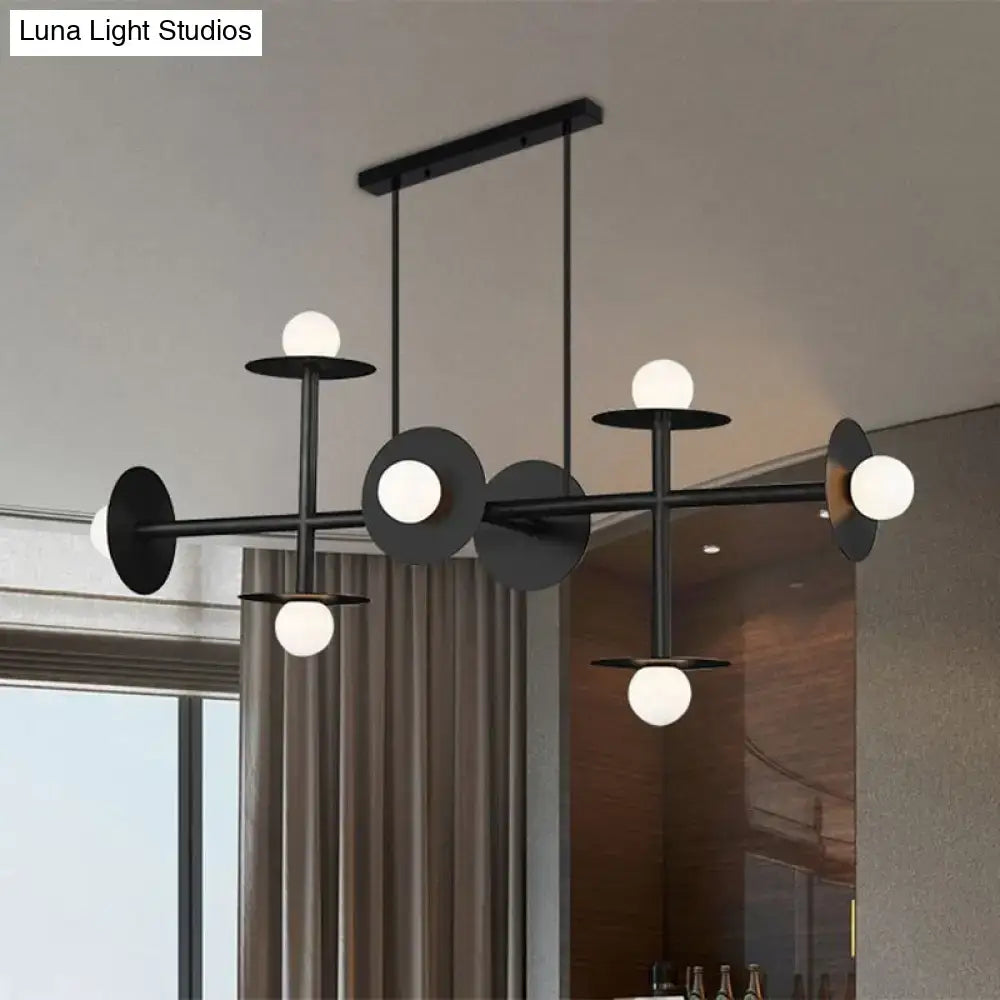 DecorBites modern black metal ceiling light fixture with white glass bulbs and circular disc accents for kitchen use
