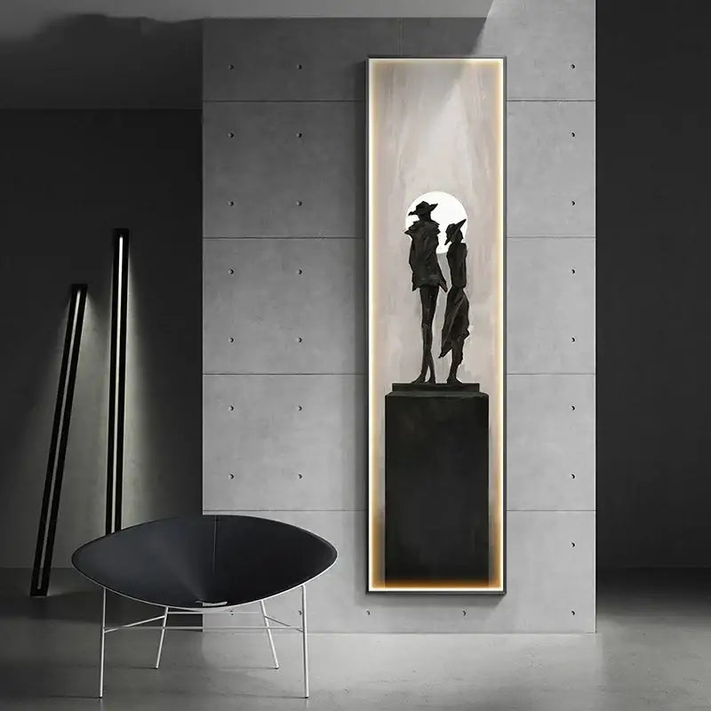 Modern black abstract art led wall lamp featuring silhouette figures on pedestal for living room decorbites decorbites abstract art