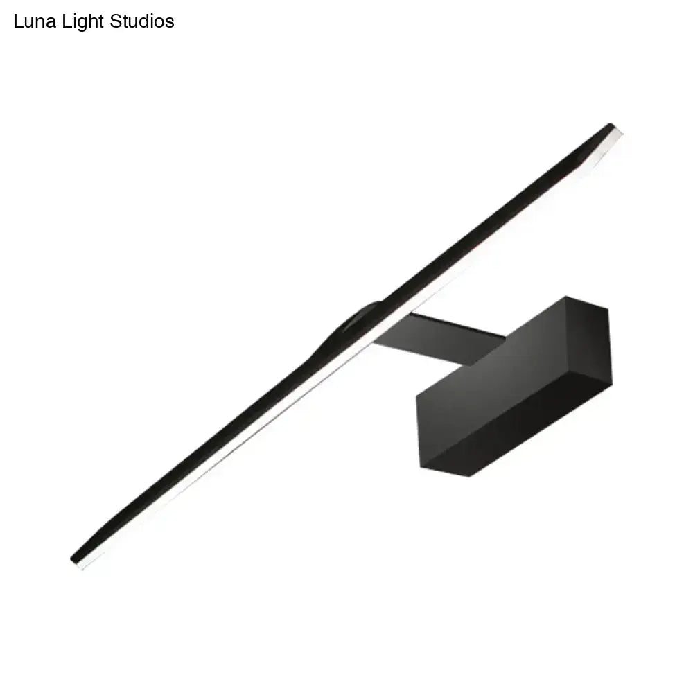 Modern black acrylic led vanity light with sleek wall-mounted design emitting warm white light for bedroom use