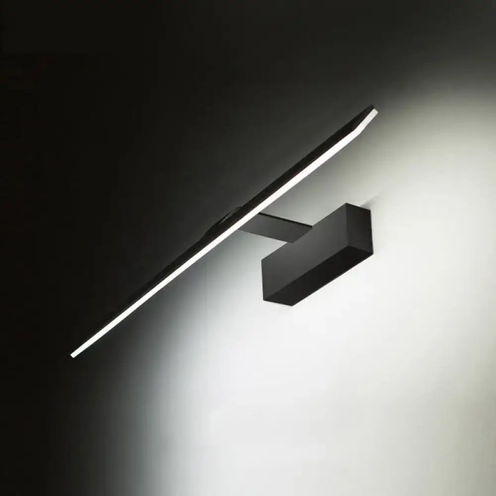 Modern black acrylic led vanity light with sleek angular design emitting bright warm white light for bedroom use