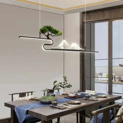 Modern black acrylic mountain peak pendant lights with sculpted bonsai tree design for living room decorbites acrylic mountain