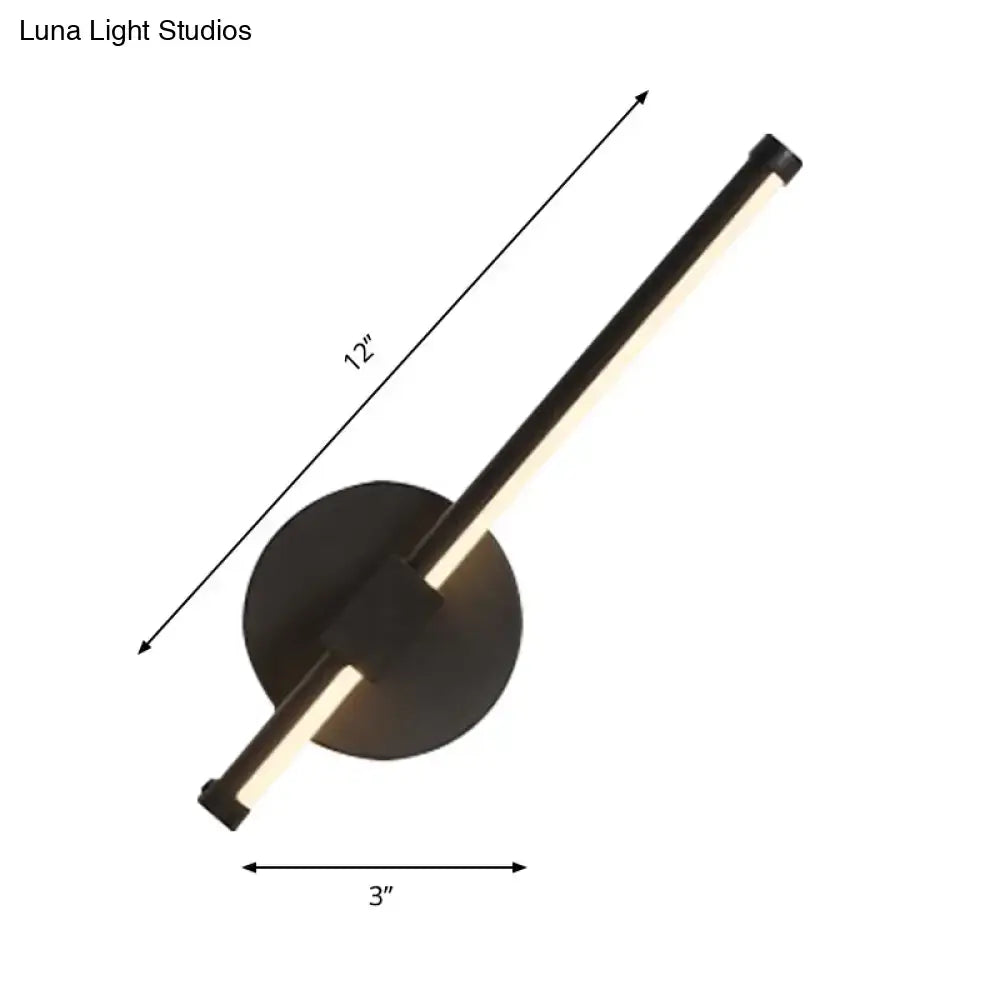 Modern black acrylic tube led wall sconce with metal backplate and sleek elongated light bar for 110v-120v bedroom use
