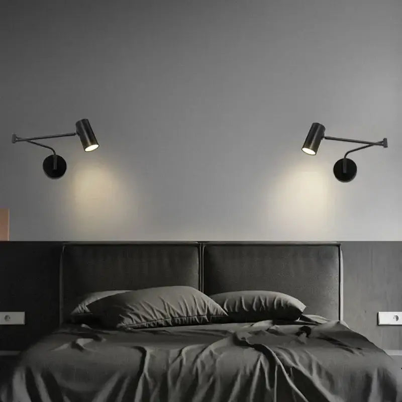 Black metal wall lamp with adjustable arms and circular bases made of decorbites acrylic iron led for bedroom reading light