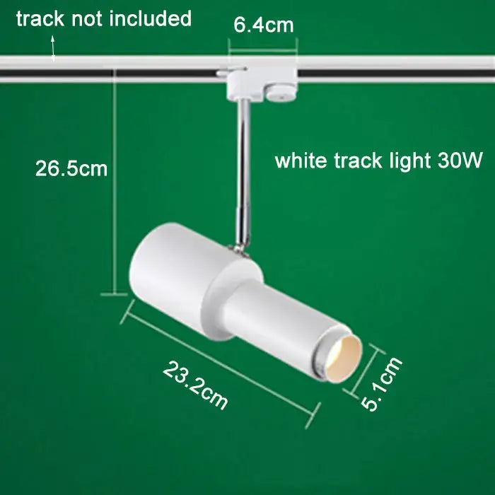 White 30w track lights with cylindrical design and metallic arm featuring decorbites adjustable focus for commercial use