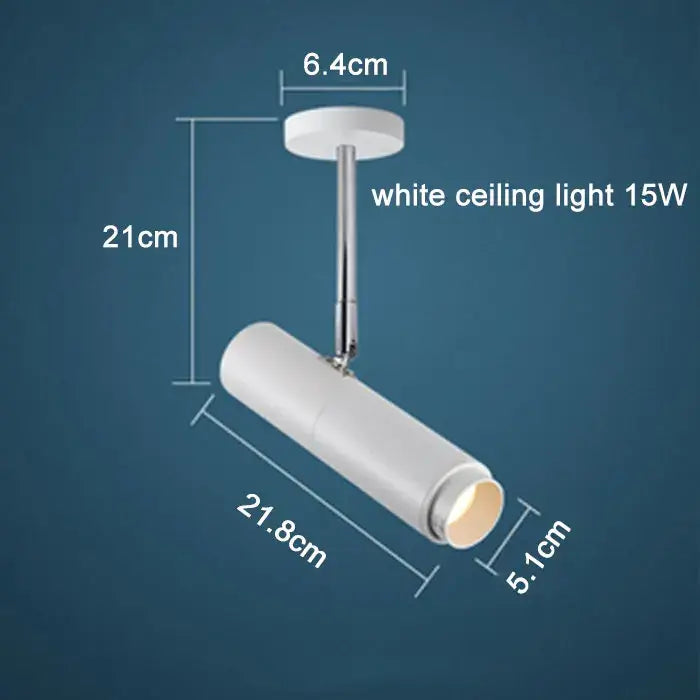 A sleek white cylindrical ceiling light with chrome stem and 15w bulb for decorbites adjustable focus track lights