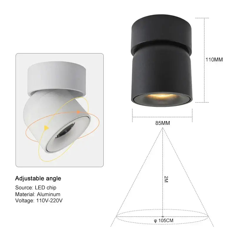 Modern black adjustable led ceiling downlight made of aluminum with adjustable angle for living room decorbites adjustable led