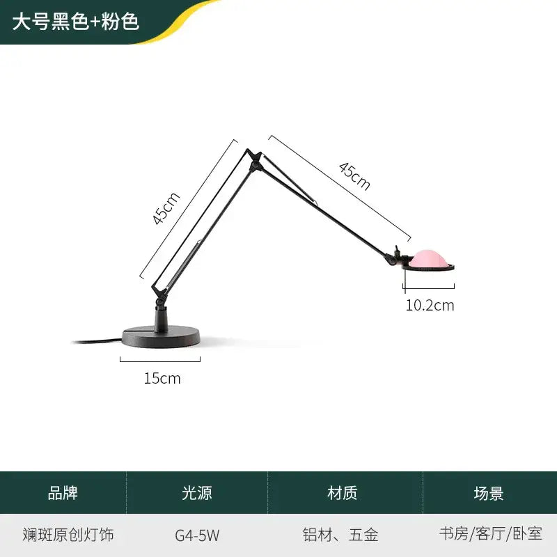 Modern black and pink decorbites adjustable led desk lamp with aluminum and metal construction for study or bedroom