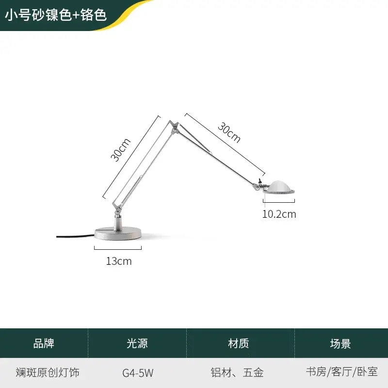A sleek matte sand-colored and chrome decorbites adjustable led desk lamp made of aluminum alloy for study or bedroom use