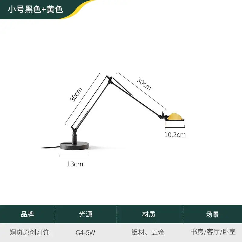 Modern black and yellow decorbites adjustable led desk lamp with aluminum and brass construction for study or bedroom use